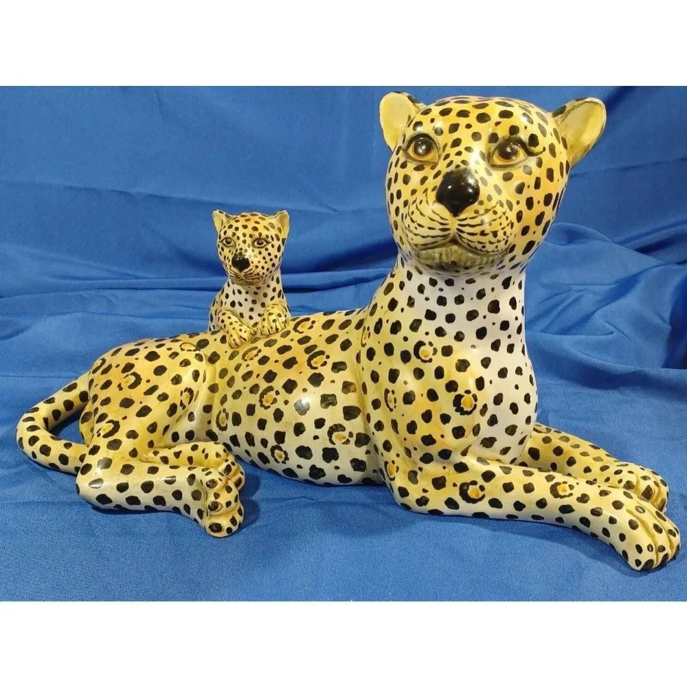 Vtg 19.5" Ronzan Cheetah Leopard Cat Cub Sculpture Statue Italy Cerami… - Picture 14 of 16